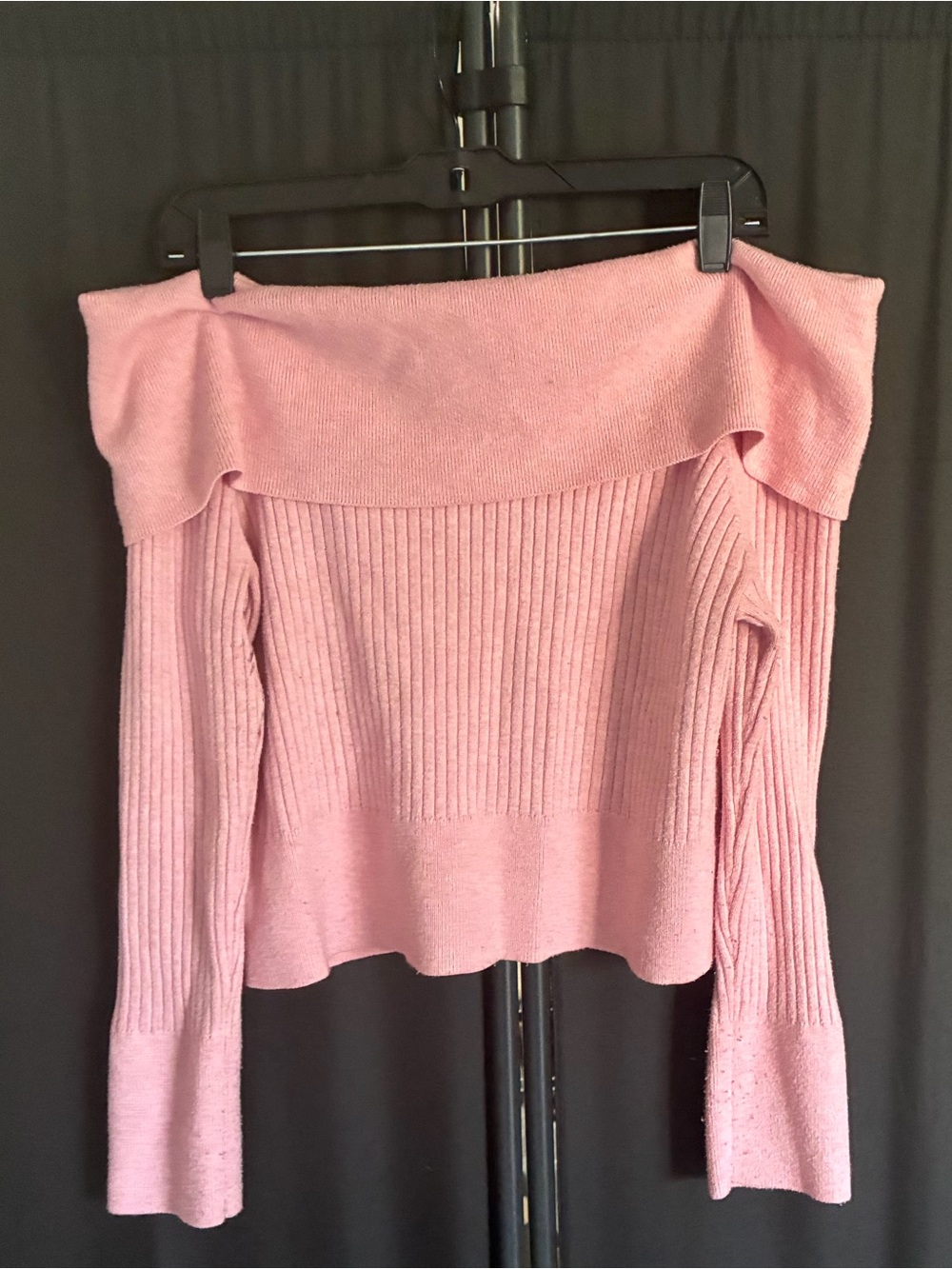 wild fable Pink Off-the-Shoulder Ribbed Sweater